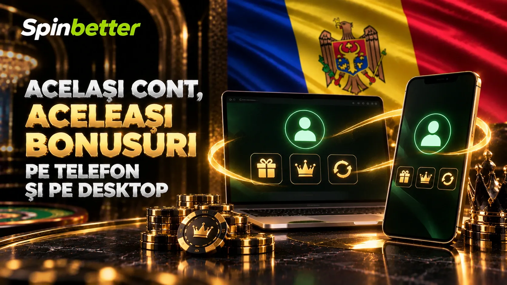 același cont SpinBetter și aceleași bonusuri pe telefon și pe desktop